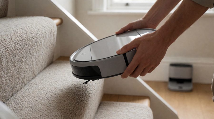 Carrying a robot vacuum and mop up the stairs with its dock in the hallway