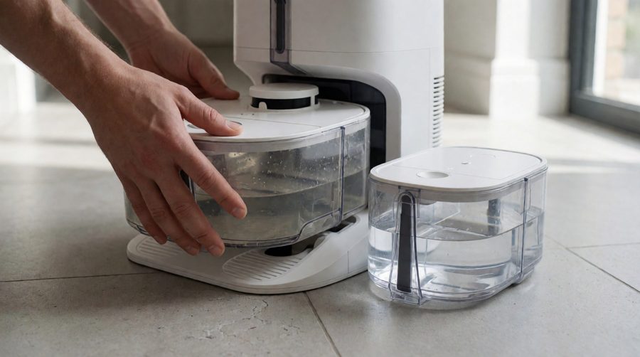 Lifting the water tank out of a robot mop docking station